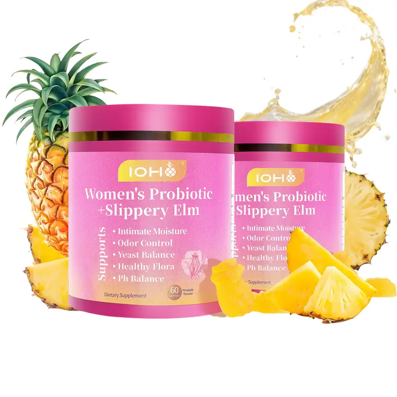 【Gold upgrade】IOHO Her Juicy Feminine Probiotics Gummies-All in One Supplement plus Slippery Elm and Prebiotics&Lactobacillus Probiotic Blend for Women's pH Balance and Dryness-Hawaiian Pineapple Gummies 60 Count women’s probiotics - Supplement Healthcare