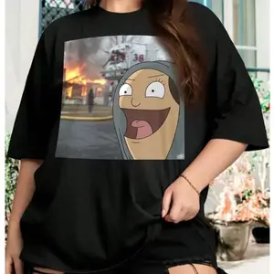 Louise Belcher Fire Burger Memes Oversize Women T-Shirt - Bob's Burgers, Gift for Womenswear Cotton Summer Fabric