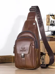 SCHLATUM Genuine Leather Crossbody Belt Bag, Men's Vintage New Cowhide Shoulder Bag, Casual Plain Design, All Seasons