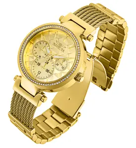 Invicta Women's Gold Watch — Twisted Cable Bracelet, Crystal-Set Bezel, Quilted Gold Dial — 36mm Refined Ladies Watch — Authentic, New in Box, Fashion Quartz Watches, Wrist-Worn Quartz Watches