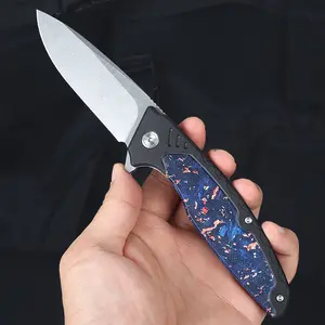 Unique Blue Inlay Tactical Folding Knife，Stunning Carbon Fiber Pattern EDC Folding Knife, Ultimate Outdoor Tool for Camping Hiking