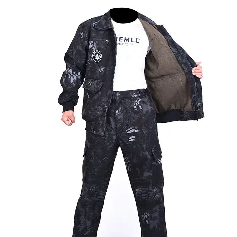 Men's Workwear Suit, Heavy Fleece-Lined Flame-Resistant Fabric with a Windproof Shell, Roomy Fit Insulated Uniform with Multiple Pockets for Construction, Menswear, Zippers, Outdoor, Reinforced Critical Panels, Thick, Water Resistant, Mang Pattern Fleece-