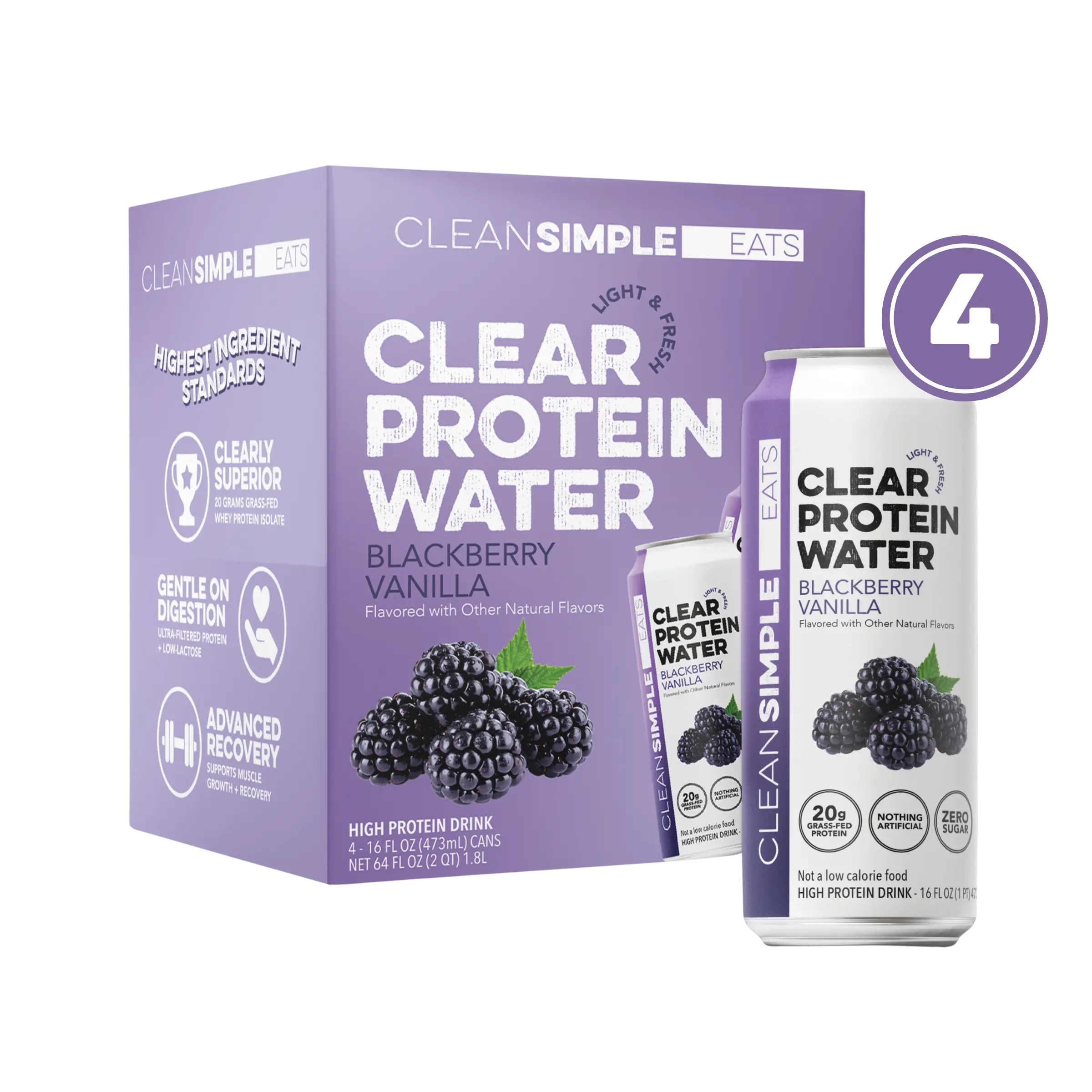 Clear Protein Water: Blackberry Vanilla (16 Oz. | 4 Pack)