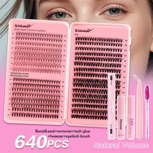 640 Individual Eyelash Clusters Extensions False Eyelashes, 10D 20D 40D, Volume Individual Lashes, Professional Glue Set, DIY Natural Curl Effect, Reusable Soft Lightweight