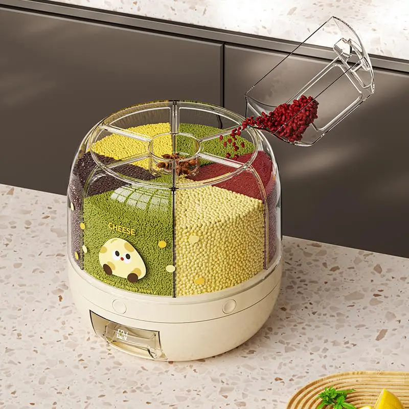 UFORU Modern Cylinder Food Storage Container, 6 Independent Compartments, 1-Click Output, Bulk Size Transparent Sealed Moisture-Proof, for Grains, Candies | DealsForYouDays Candy Kitchen Food Storage Utensil