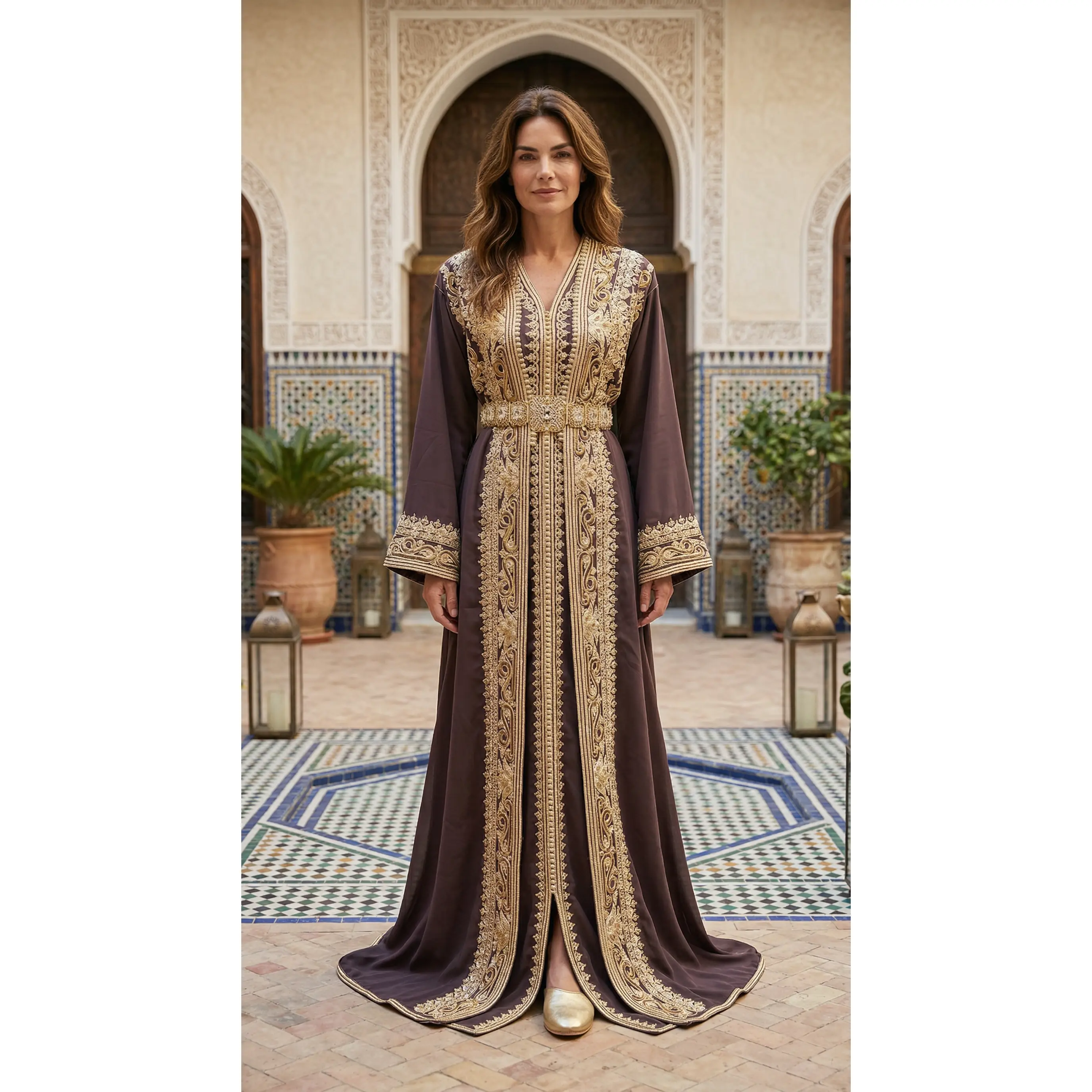 Handmade Luxury Moroccan Kimono Bqaftan Brown