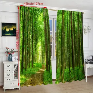 Fashionable Birch Tree Print Curtains, Rod Pocket Window Drapes for Bedroom and Living Room, Comfortable Atmosphere, Easy Installation