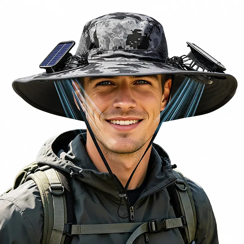 2026 New Wide Brim Solar-Powered Sports Outdoor Hat with 2 Fans, Waterproof for Hiking, Fishing, Male Adults, Father Gifts, Sports Outdoor Hats