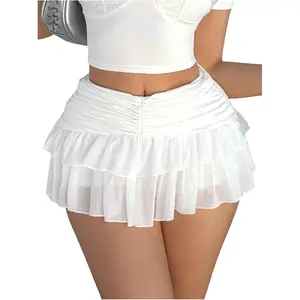 Women's Ruffle Ruched Skirts Tiered Layer Elastic Streetwear Mini Skirt Y2K Coquette Low Waist Flared Short Skirts