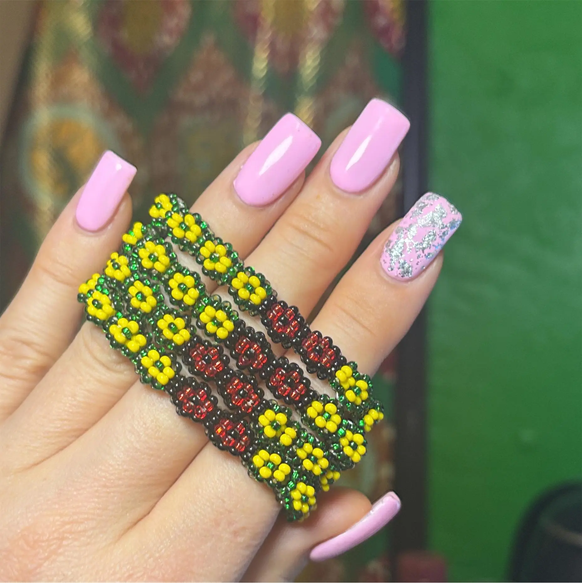 Orula and Elegua Seed Bead Bracelet, Unisex Boho Style Bangle with a Flower Motif and Adorable Charm, Unisex Names