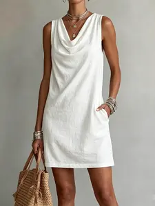 Simple Solid Color Drop Shoulder Sleeveless Dress, Chic Casual Daily Wear, Versatile Straight Leg Dress, Perfect for Everyday