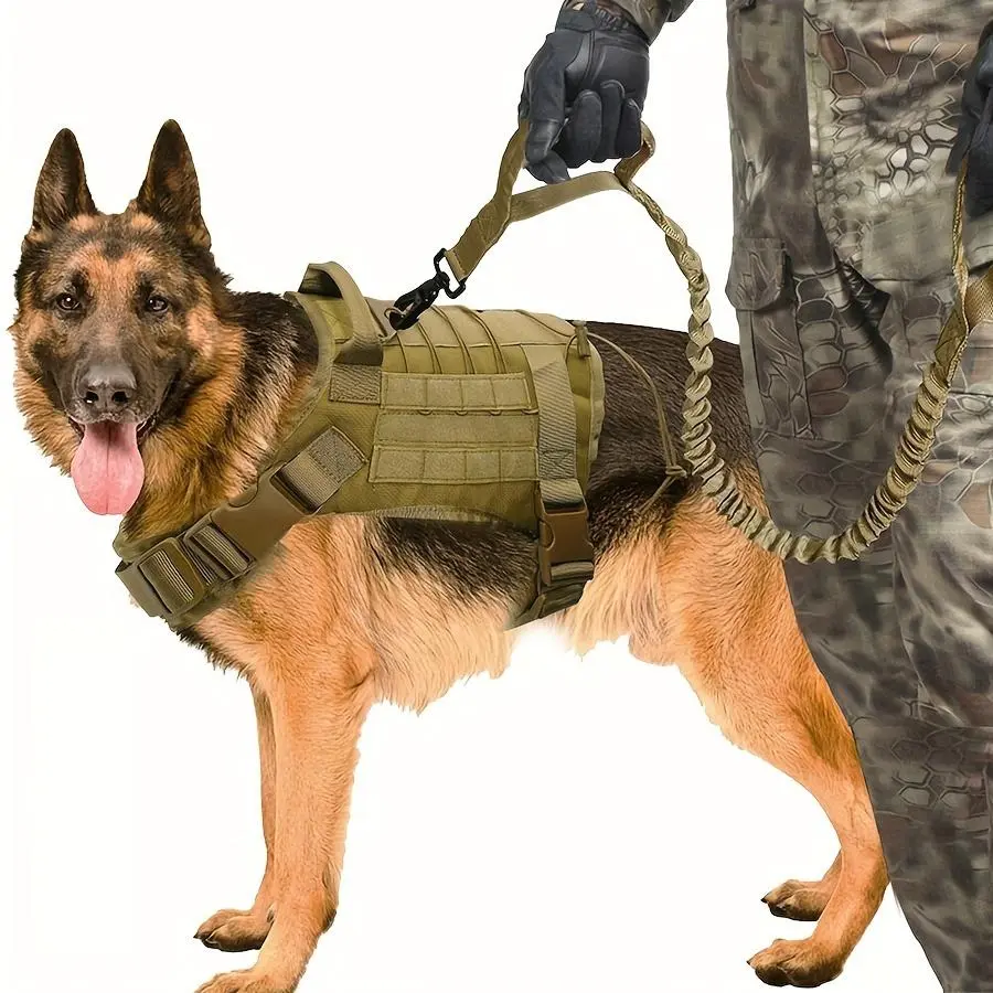 Heavy Duty Tactical Dog Harness No Pull Large Dog Vest Outdoor Walking Training Handle Anti Slip Adjustable Pet Harness Escape Proof for Large Breed with Reinforcement Loop