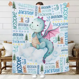 Personalized Baby Blanket for Girls Boys - Custom Dragon Blanket with Name - Swaddle Blanket for Toddlers Infants Newborns Nursery - Stroller Crib Decor Throw Birthday Gift,30"x40"-Toddlers/Pets Size