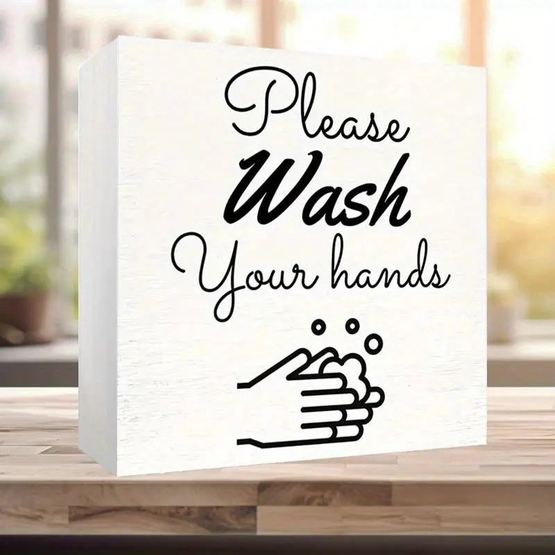 Please Wash Your Hands Letter Pattern Bathroom Tabletop Sign, 1 Count Bathroom Decorative Sign, Fun Home Decoration, Home Decor Products, Rustic Farmhouse Design Bar Decoration, Bathroom Decorations, Bathroom Signs