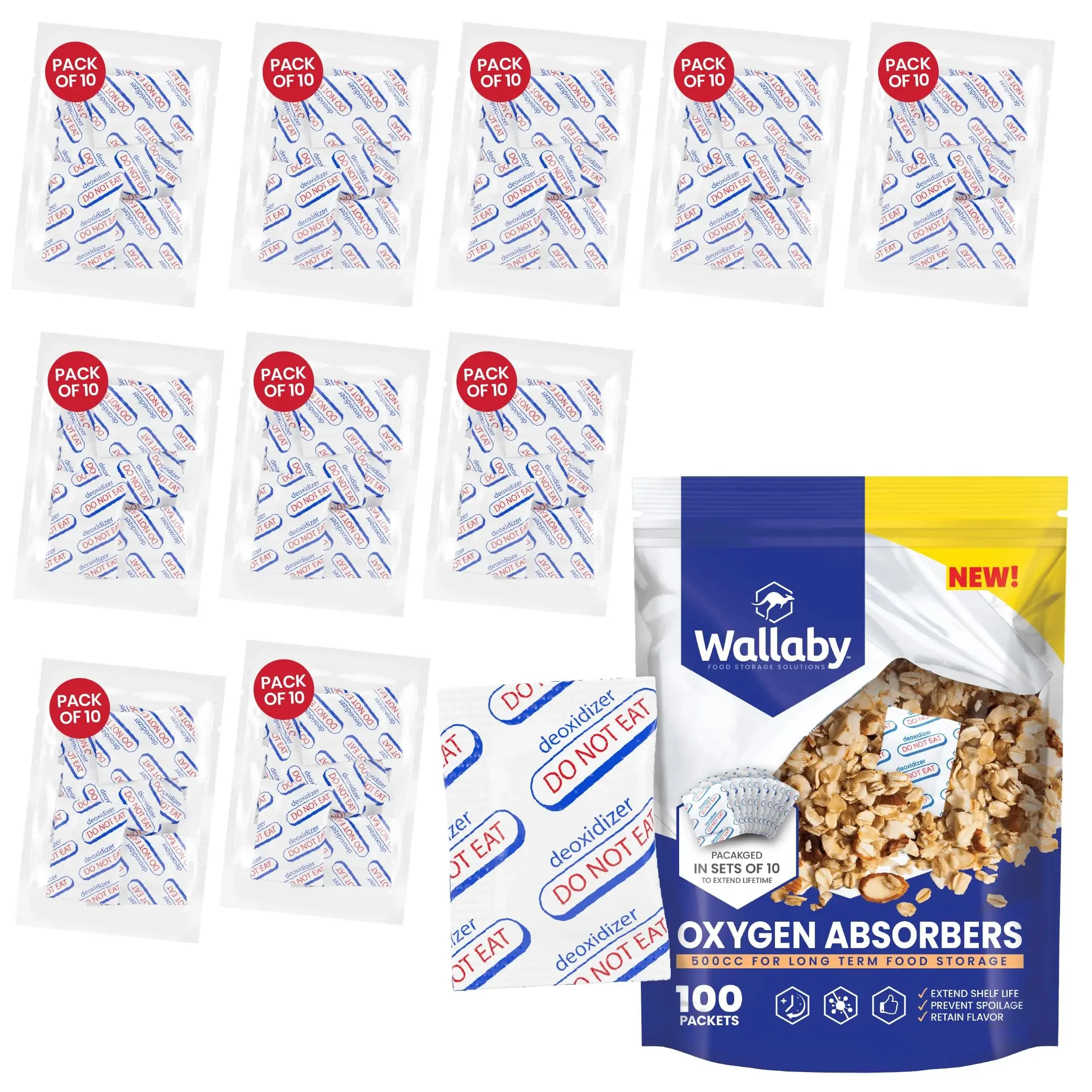 Wallaby 500cc Oxygen Absorbers for Mylar Bags (100 Count) Long Term Food Storage