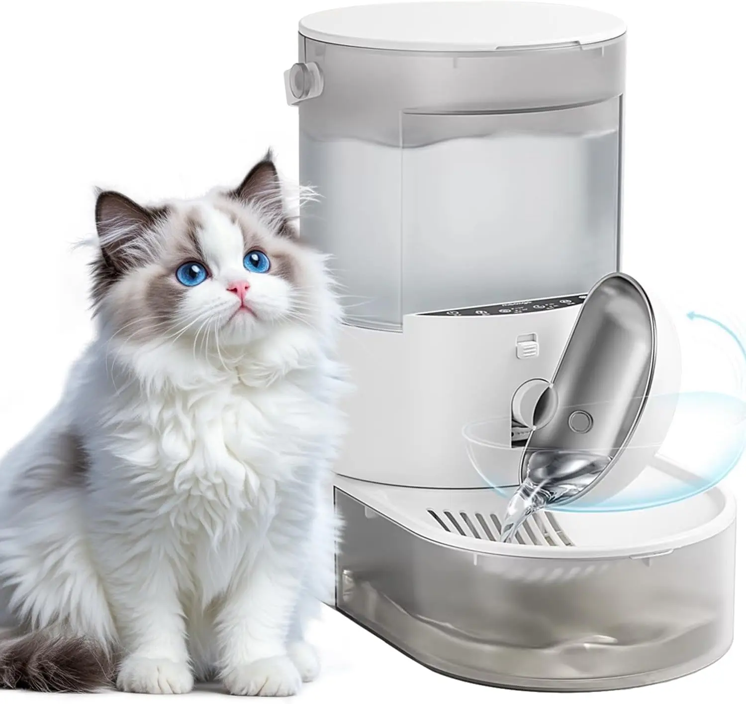 Cat Water Fountain No Filter - 3.8L Stainless Steel Wireless Automatic Pet Waterer - Large Rechargeable Cordless Dispenser for Cats and Dogs with Smart Wastewater Separation Technology