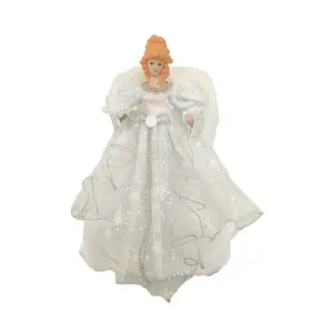 14" Santa's Workshop White & Silver Angel Tree Topper