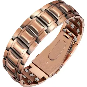 DearLuniva B Copper Bracelet for Men,Unique Folding Clasp Wristband Brazaletes with Adjustment Tool and Jewelry Gift Box Elegant Minimalist Bangle Adjustable Cuff