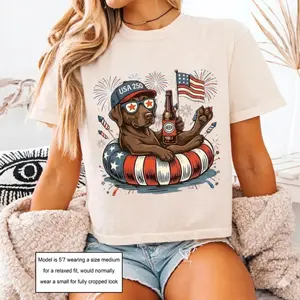 Comfort Colors Boxy Tee Chocolate Lab Dog Graphic Tee Cropped Shirt Womens USA Flag Puppy Shirt 4th of July Vintage 90s Aesthetic Dog Lover Gift