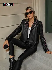 Women's PU Leather Jacket, Fashion Casual Outerwear for Daily Outdoor Wear, Ladies Clothes for Spring Fall