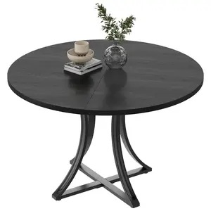 Modern Farmhouse 40-Inch Round Dining Table for 4, Circle Kitchen Table with Metal Base for Living Room
