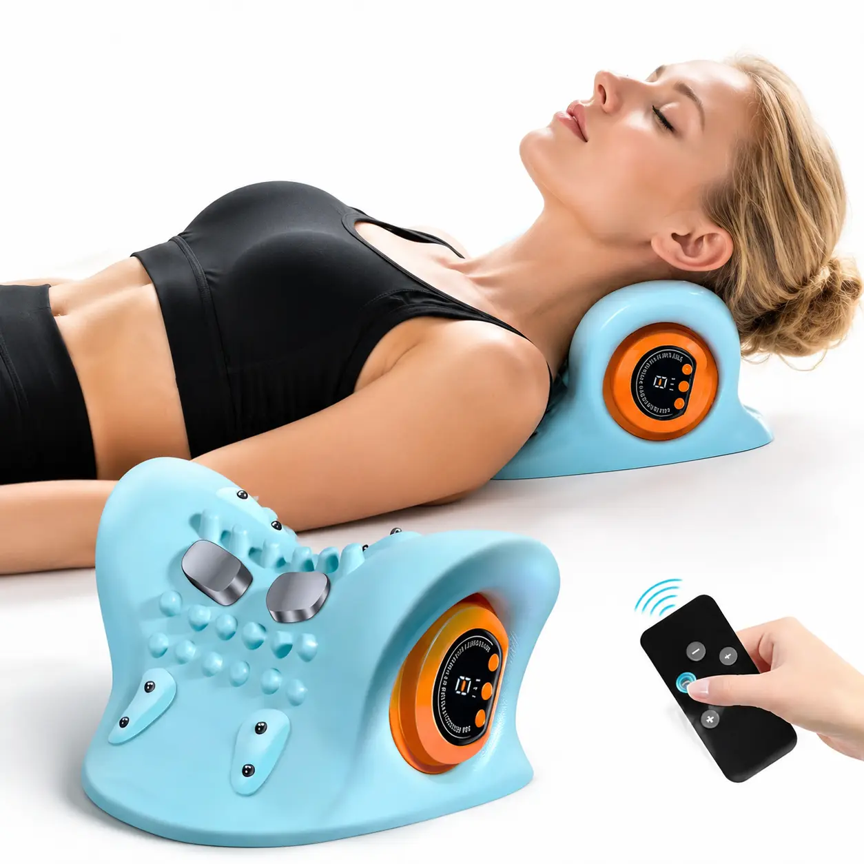 Neck and Shoulder Massager with EMS & Heat Therapy – Portable Electric Kneading Pillow-Adjustable Shiatsu Kneading Massager for Neck, Shoulder & Back Pain Relief. Portable Design with Heat & EMS for Daily Relaxation at Home, Office & Travel.