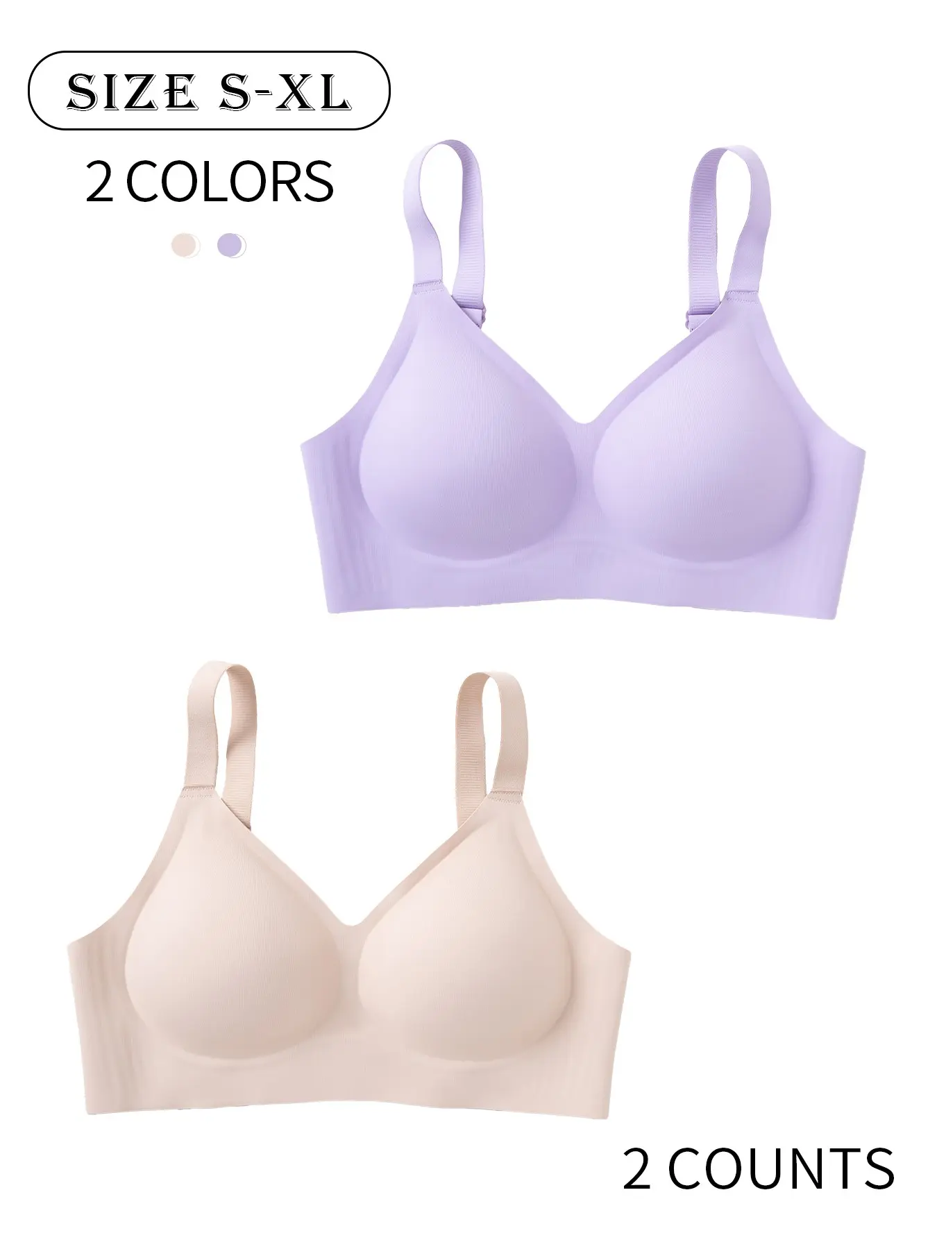 2 Pack / 5 colors seamless jelly women's bra XS-XL Daily comfortable skin-friendly With padding and hook Provides support and gathers shape Yoga sports back Wirefree, Everyday bra