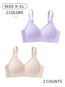 2 Pack / 5 colors High-quality seamless jelly women's underwear XS-XL Daily casual comfortable and skin-friendly With padding and hook bra Provides support and gathers shape Yoga sports stylish back Wirefree Bra Wireless seamless women's bra