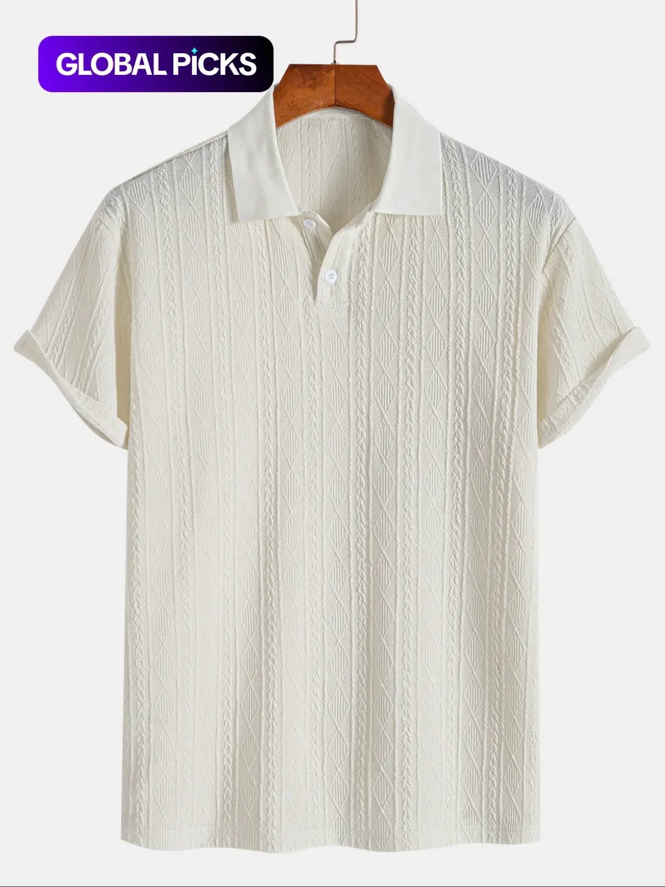 Men's Plain Textured Jacquard Knit Buttons Polo Shirt, Regular Fit Fitted Casual Short Sleeve Top for Summer, Classic Fashion Men's Clothes for Daily Wear, Menswear, Button Down Polo, Knitted Shirt, Buttoned Polo Shirt