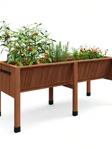 Gaomon Cedar Wood Elevated Planting Box with Hooks, 72x26x31" (6x2x2.5ft) Large Size Outdoor Planter, 13.7in Deep Planting Space for Vegetables & Herbs, Complimentary Liner, Acorn Brown