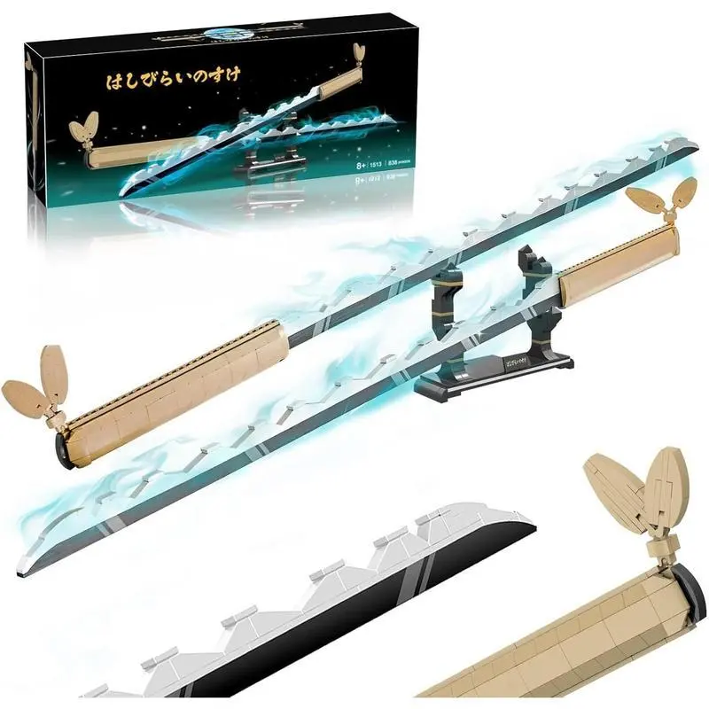 Demon Slayer Third Generation Yamato Samurai Katana Building Block Set, 803-Piece Buildable Sword Model with Scabbard & Stand, Anime Role Play Gift for Boys, Demon Slayer Block Sword Model Building Kits, Buildable Sword Model Building Kits