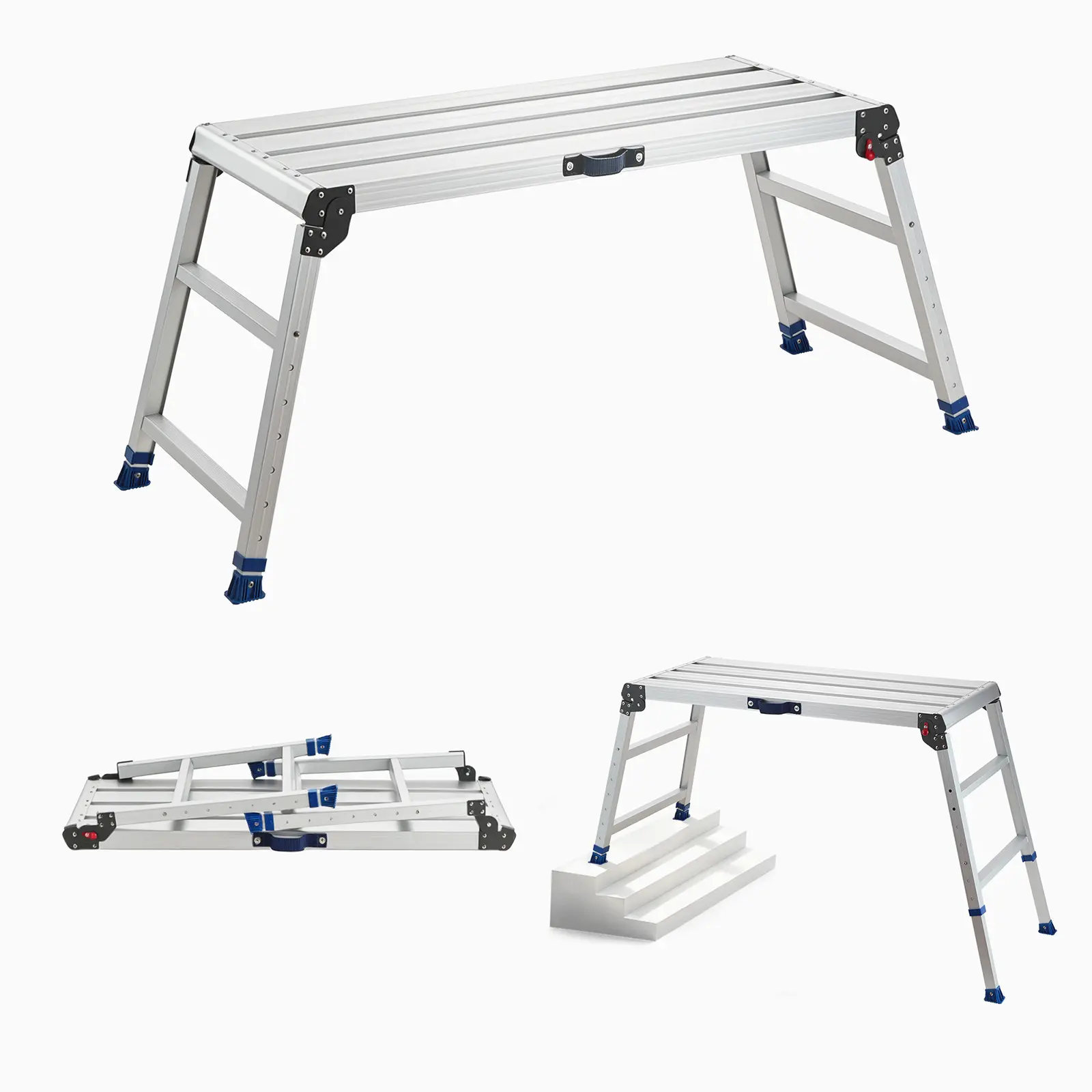 VEVOR Aluminum Alloy Folding Work Platform, Compact Folded Non-Slip 40x18 in Rectangular Step Stool, 23-34.5 in Height-Adjustable, 500 lbs Load-Bearing Heavy-Duty Portable Work Bench for Painting, Maintenance