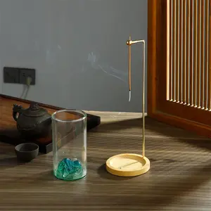 Glass Incense Holder with Wooden Base, 1 Count Incense Burner, Incense Burner Holder, Home Fragrance Holder, Desktop Decor for Home Office, Perfume
