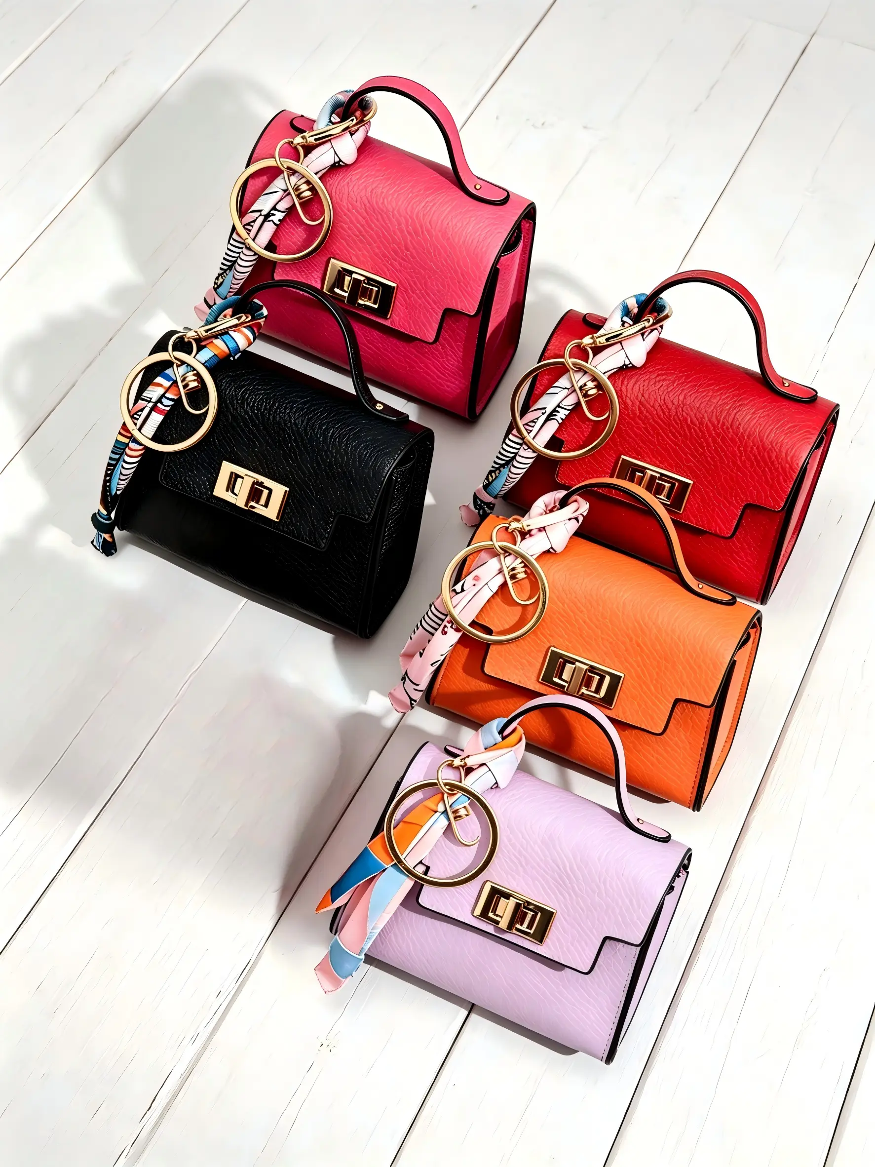 Mini Square Bag Pendant Keychain - HighQuality Leather with Colorful Strap, Cute Car Keychain & Bag Decor, Gift for Girls, Portable Mini Storage, Daily Ornament