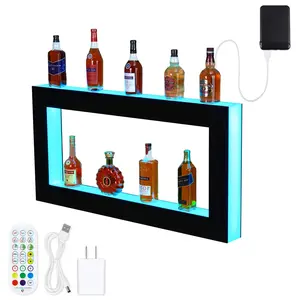 GARVEE 48-Inch 2-Tier Acrylic Liquor Bottle Display Shelf with Color-Changing LED Lighting, Remote Control, and App Integration for Stylish Bar Presentation