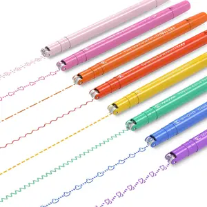 8PCS Curve Highlighter Pen for Note Taking, Dual Tip Pens with 8 Different Curve Shapes & 8 Colors Fine Lines, Colored Curve Pens Set for Kids Journaling Back to School Supplies