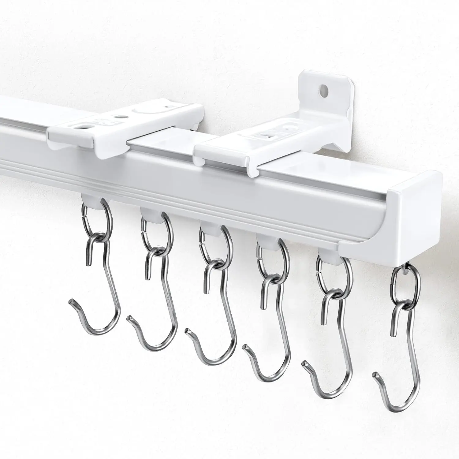 Inovaday Heavy Duty Ceiling-Wall Mount Sliding Track - Silent Rail with 3 Types of Hooks, Ceiling Mounted Curtain Rod, Track Curtain Rod for Living Room, Bedroom, Aluminum Alloy Frame