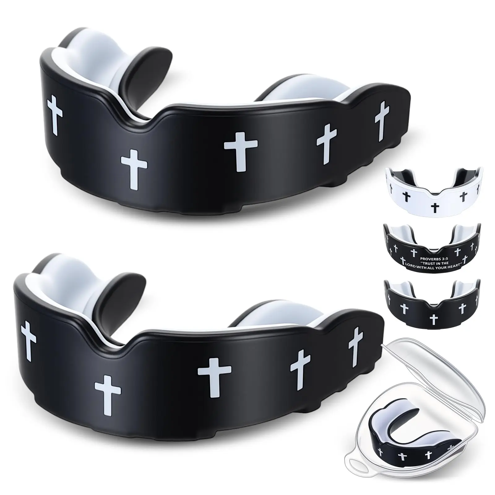 Christian Teeth Mouthguard 2-Pack, Dual Layer Gel Protector with Case for Hockey, Baseball, Volleyball, and Boxing, Sports, Lacrosse, Martial Arts, Set, Contact Sports, No, Skating