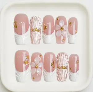 NailPop Co Coral Blush Shell 3D Handmade Press On Nails, 10PCS Reusable 2026 Spring Nail Art Decorations