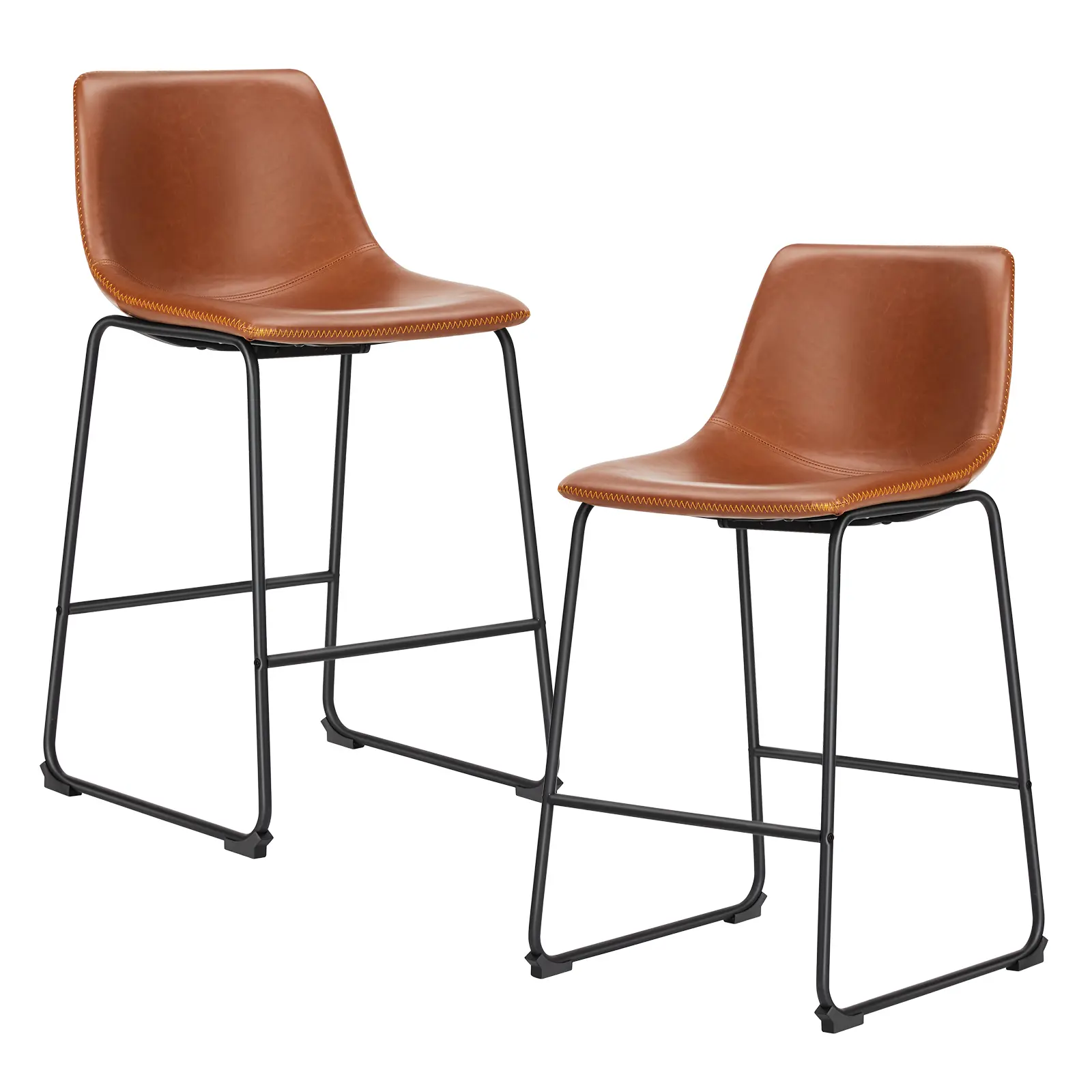 Counter Height Bar Stools Set of 2, Modern Faux Leather High Barstools with Back and Metal Leg, Bar Chairs for Kitchen Island