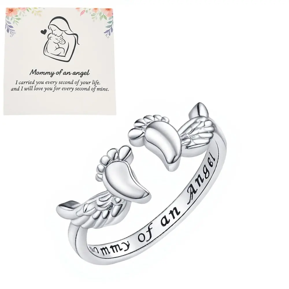 To My Mum-Mommy of an Angel Ring, Miscarriage Gifts for Mothers Pregnancy Loss Ring Mommy of an Angel Wing Rings Loss Memorial Sympathy Jewelry for Mom Women