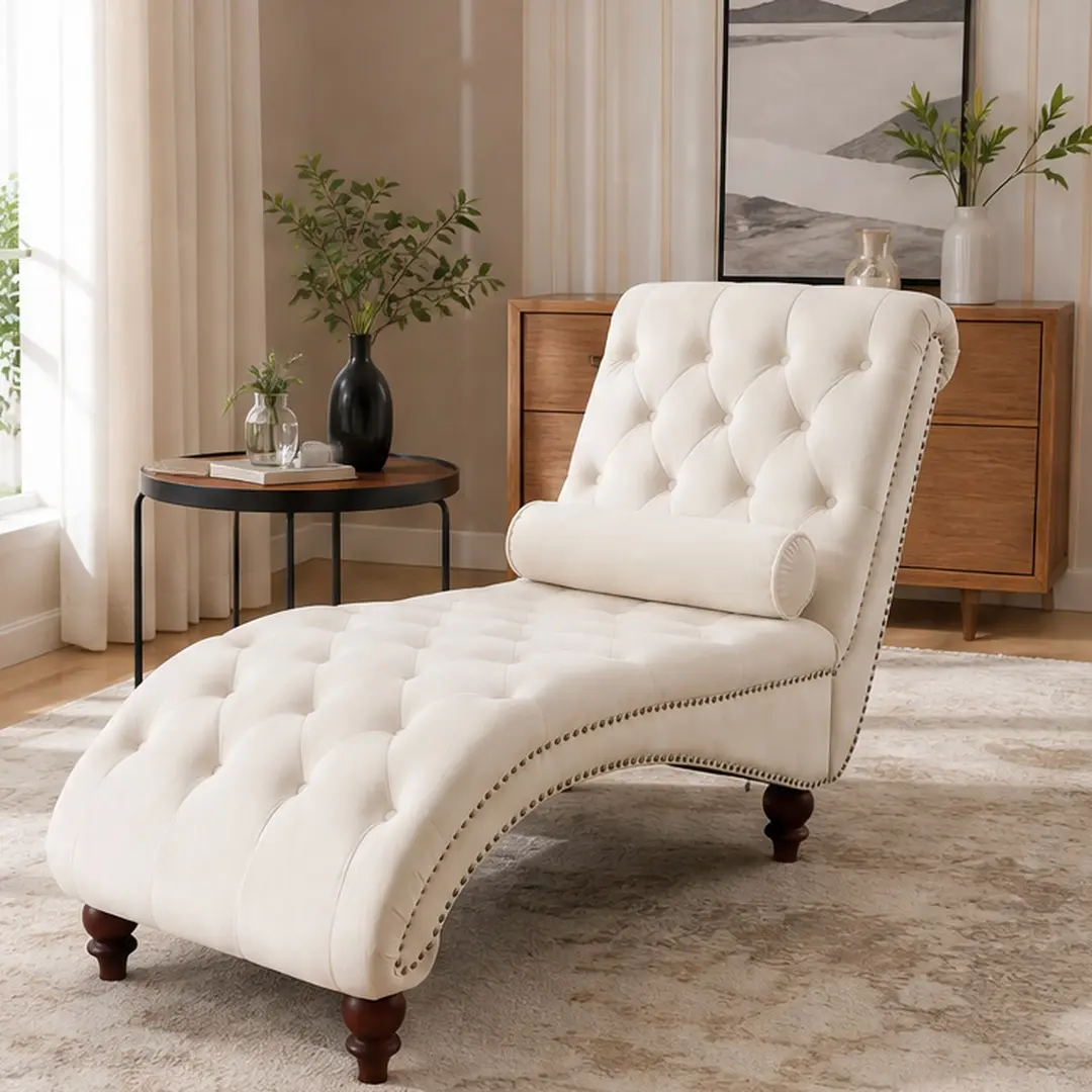 ARCH Velvet Recliner Chair with Button Tufting & Silver Nailhead Trim Vintage Style Lounge Armchair Solid Wood Frame for Living Room Study Bedroom Beige, Beige Color Options, Velvet Material, Product Weight: Not Applicable lb, Color: Beige