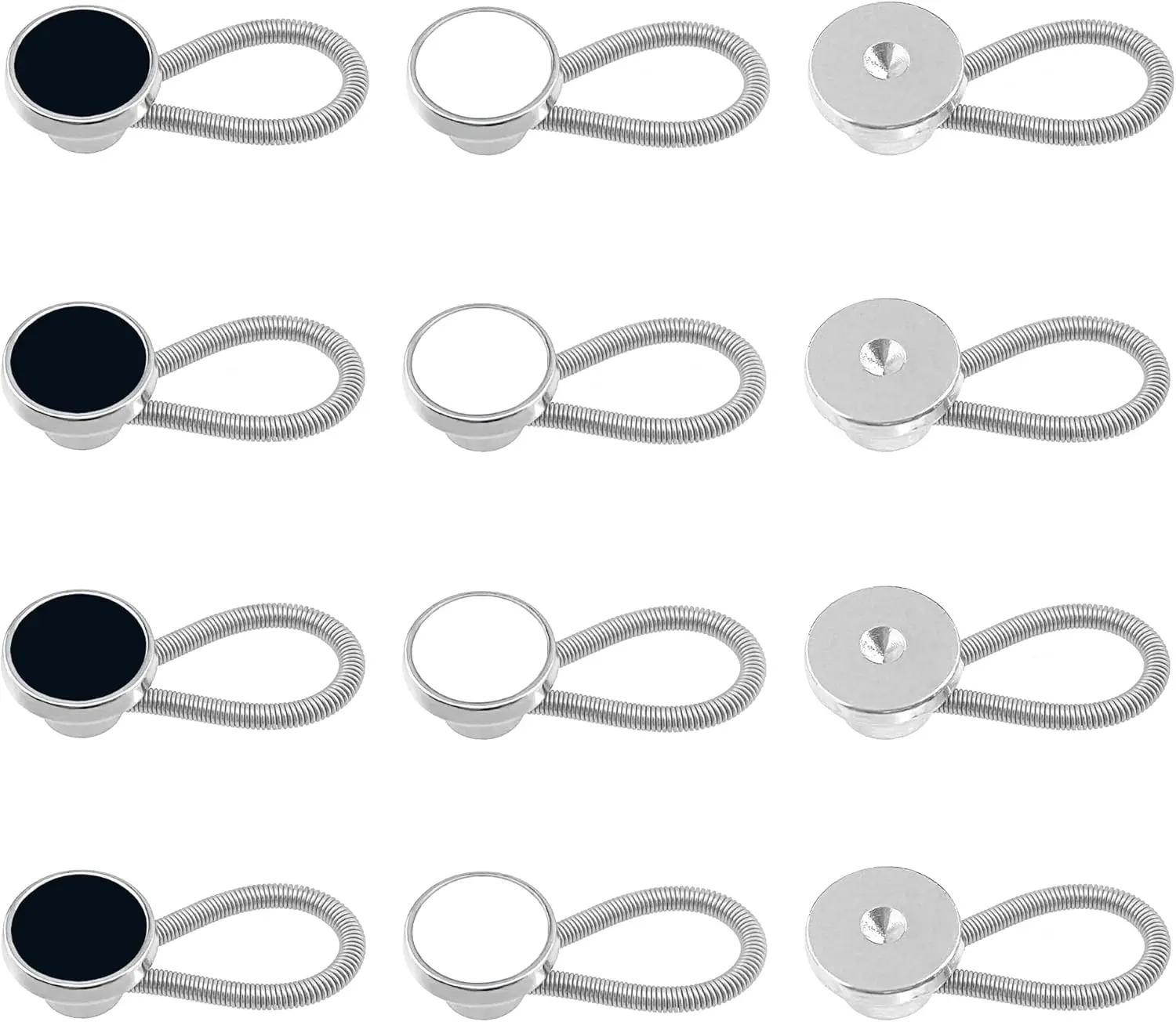 12 PCS Collar Neck Extenders Shirt Button Extender Comfortable Elastic Collar Extenders for Mens Dress Shirts, Cuffs, Dress (Black, White, Silver)