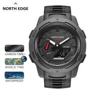NORTH EDGE MARS 3 Men's Field Watch - Carbon Fiber Case, Luminous, Alarm, Chronograph, 50M Waterproof Trendy Multifunctional Waterproof Wristwatch for Men, Trendy Multifunctional Watch