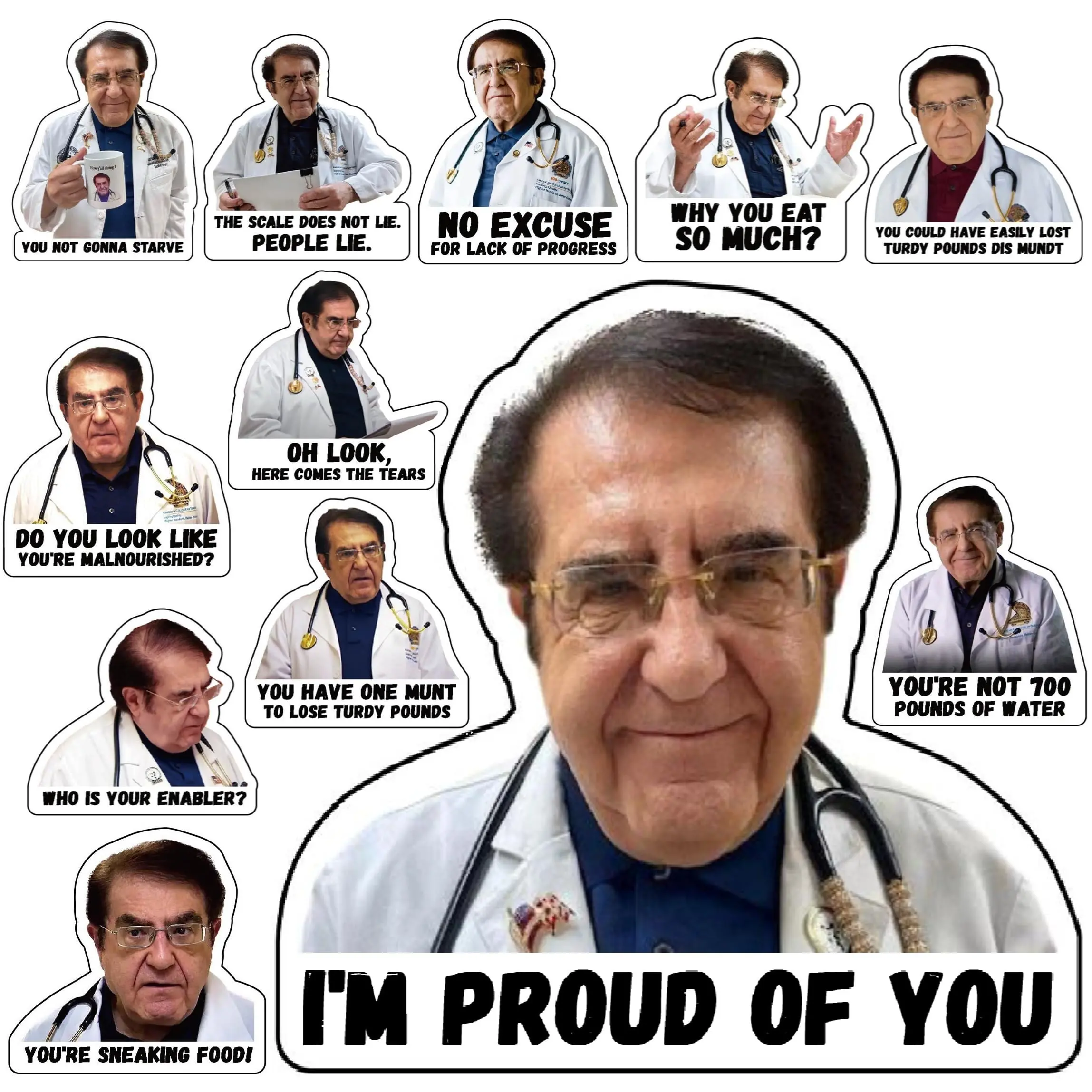 12-Pack Dr. Nowzaradan Fridge Magnets Set, 3 x 3 Inch Strong Motivational Diet Helper Magnets, Cute Refrigerator Magnetic Accessories, Funny Fridge Magnets, Refrigerator Decorating Magnets