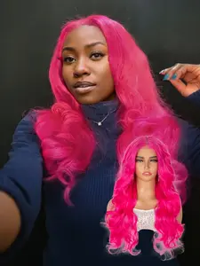 Lehanhair 24 Inch Glueless Long Wavy Synthetic Various Colors 4X6 Lace Wigs for Women, Gorgeous Fashion Fluffy Wigs without Bangs, Synthetic Wigs for Party, New Year Christmas Daily Use