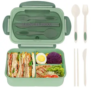 Arthink Bento Box for Adults 1200 ML LeakProof Lunch Containers with Utensils Microwave Safe 3 Compartments Airtight Food Grade Materials Kitchenware for Salad Egg Vegetable Green Lid Thanksgiving tableware Value Pack TikTokShopBlackFriday Christmas Gift