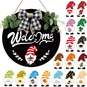 Interchangeable Welcome Sign For Front Door - 12 Inches Seasonal Decor Wooden 4th Of July Decorations Home Classroom Summer Wreath House Warming Gifts
