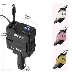 120W Retractable Car Charger, 4-in-1 Retractable Car Charger,USB-C/Lightning Cables, Dual Ports, Cigarette Lighter Adapter, Mech Style, Retractable Cable , Car Essential for iOS/Android (Cars/SUVs/Trucks)