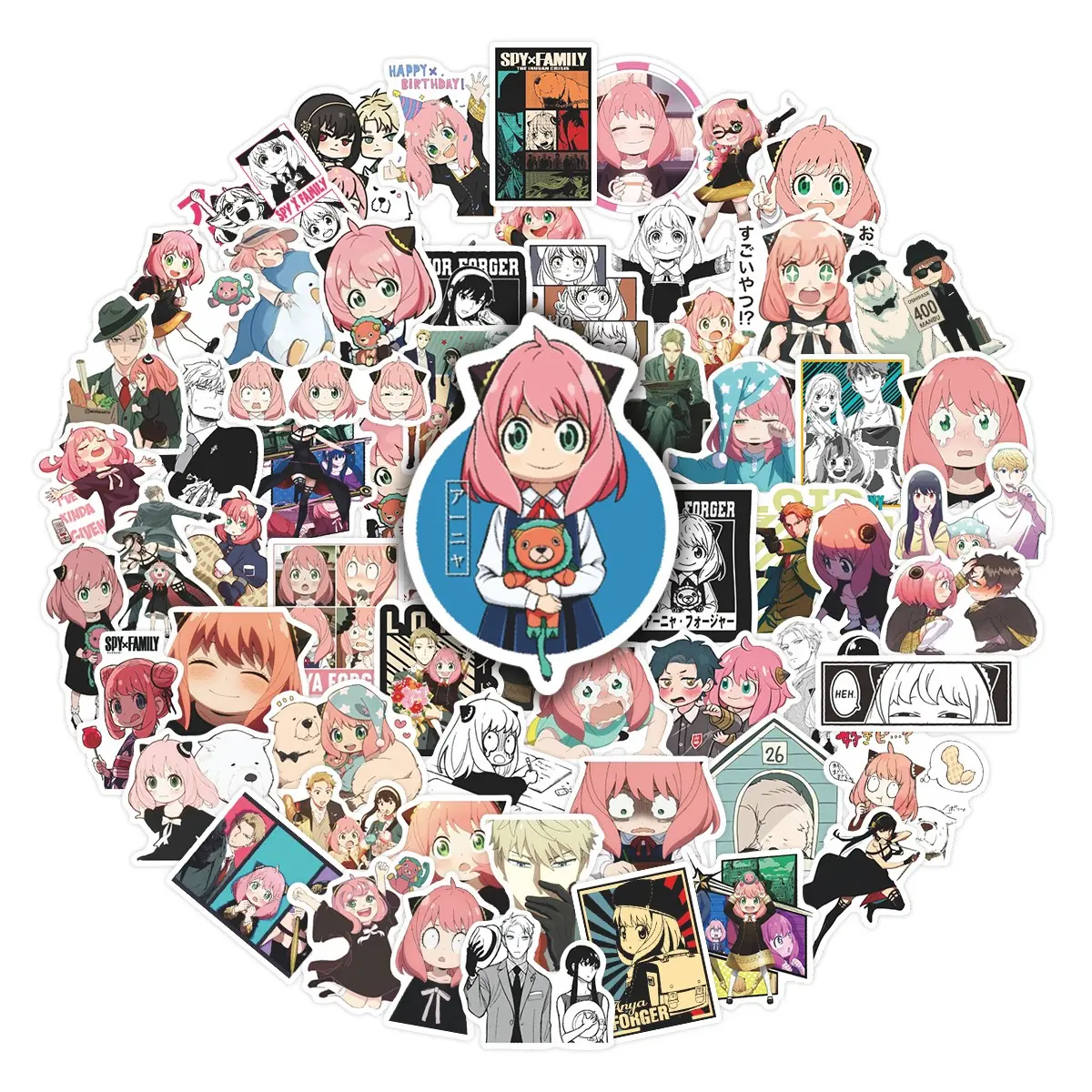 65Pcs Spy x Family Anime Stickers Pack, Sticker Set, Anime Design Decorative Stickers, Waterproof Kawaii Manga Vinyl Decals for Laptop Water Bottle Journal Scrapbook, Cute Gifts for Anime Fans